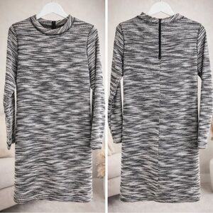 LOU & GREY Women's Long Sleeve Zip Back Slub Cotton Dress Small Black White